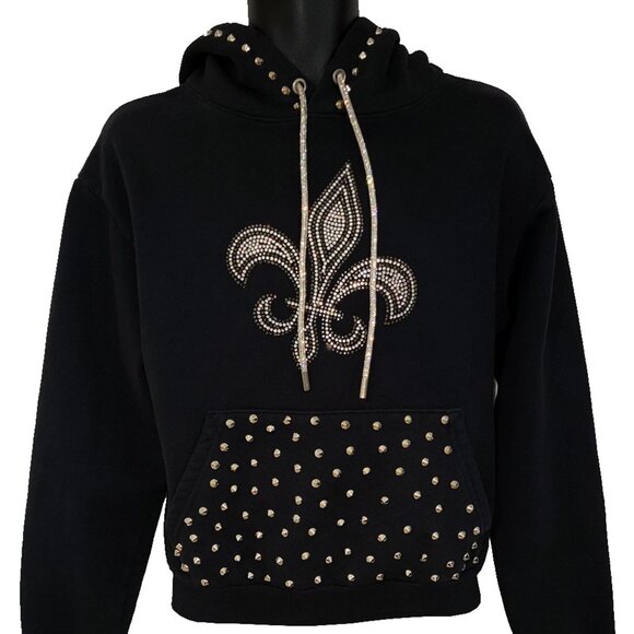 Royale Fleur Studded Unisex Black Hoodie - Picture 2 of 7